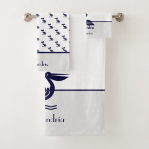 Nautical Grey White and Navy Blue  Pelican Bath To Bath Towel Set