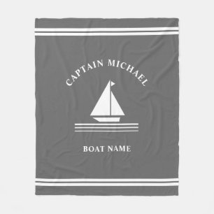 Nautical Grey White Boat Name Boating Illustration Fleece Blanket