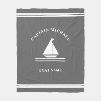 Nautical Grey White Boat Name Boating Illustration Fleece Blanket