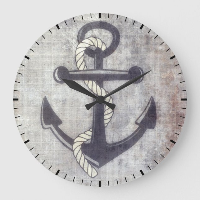 Nautical Grungy Anchor Rustic Wall Clock (Front)