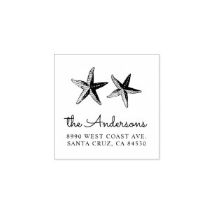 Nautical Hand-painted Starfish Return Address Rubber Stamp