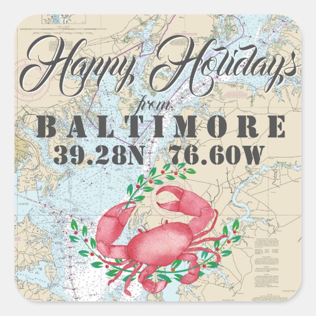 Nautical Happy Holidays from Baltimore Square Sticker (Front)
