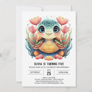 Nautical Happy Turtle Girl Birthday Invitation