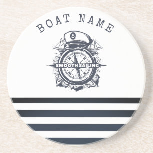 Nautical Hat, Anchor,Wheel Navy Blue Striped  Coaster