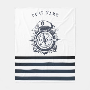Nautical Hat, Anchor,Wheel Navy Blue Striped Fleece Blanket