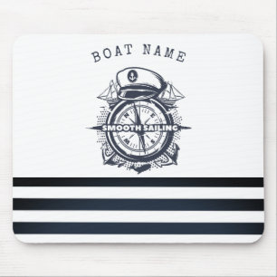 Nautical Hat, Anchor,Wheel Navy Blue Striped   Mouse Mat