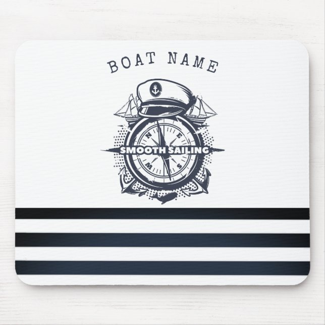 Nautical Hat, Anchor,Wheel Navy Blue Striped   Mouse Mat (Front)