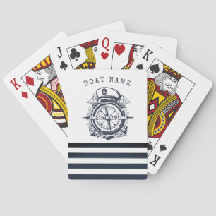 Nautical Hat, Anchor,Wheel Navy Blue Striped    Playing Cards