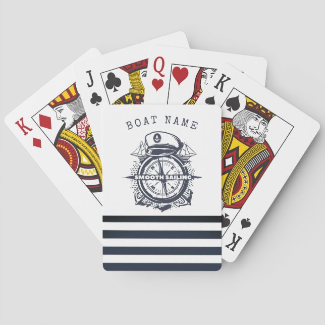 Nautical Hat, Anchor,Wheel Navy Blue Striped    Playing Cards (Back)