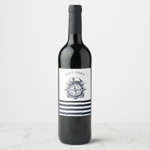 Nautical Hat, Anchor,Wheel Navy Blue Striped    Wine Label