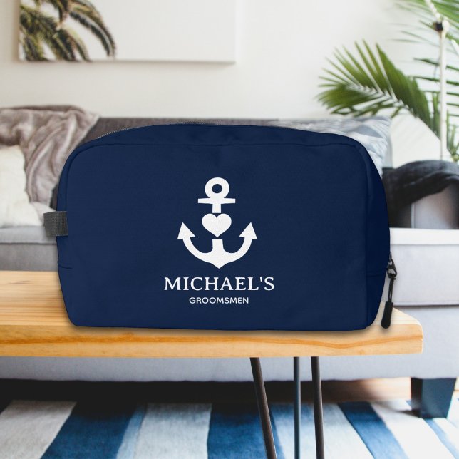 Nautical Heart Anchor Personalised Navy Groomsmen Dopp Kit (Creator Uploaded)