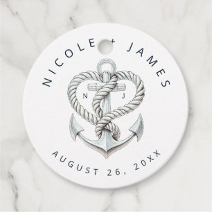Nautical Heart Rope Anchor Coastal Navy Wedding Favour Tags