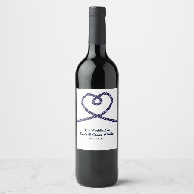 Nautical Heart Rope Love Wedding Custom Wine Label (Front)