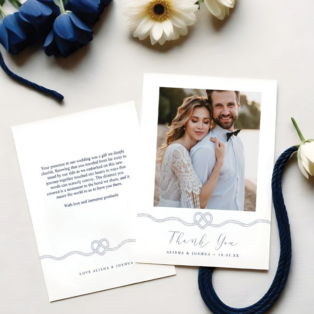 Nautical Heart Rope Navy & White Photo Thank You (Nautical Heart Rope Navy & White Photo Thank You)