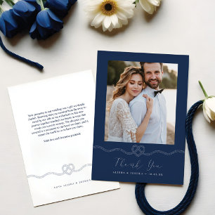 Nautical Heart Rope Navy & White Photo Thank You
