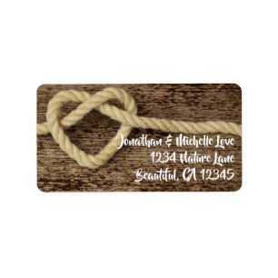 Nautical Heart Shaped Rope Wood Background Address Label