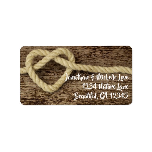 Nautical Heart Shaped Rope Wood Background Address Label (Front)
