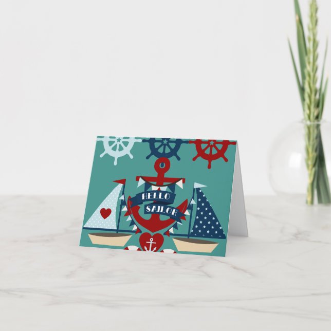 Nautical Hello Sailor Anchor Sail Boat Design Card (Front)