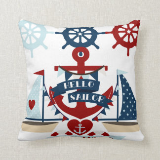 Nautical Hello Sailor Anchor Sail Boat Design Cushion