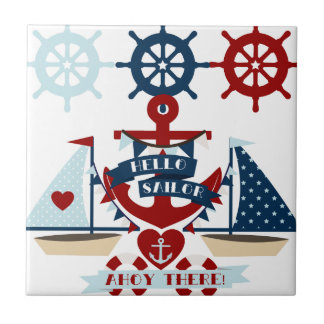 Nautical Hello Sailor Anchor Sail Boat Design Tile