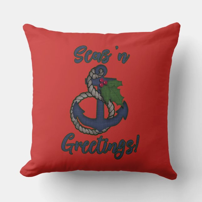 Nautical Holiday | Anchor and Holly Cushion (Front)