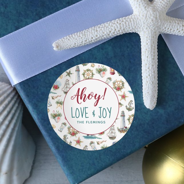 Nautical Holiday Personalised Classic Round Sticker (Creator Uploaded)