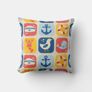 Nautical Icon Grid Pattern Cushion