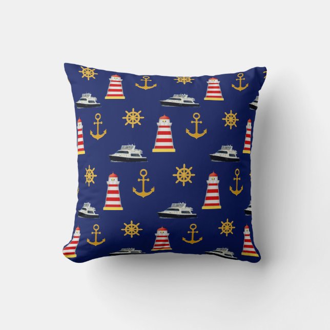 Nautical Icons on Navy Blue Cushion (Front)