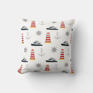 Nautical Icons, Silver Anchor on White Cushion