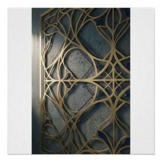 Nautical Industrial Deep Navy Gold Geometric Abstr Poster