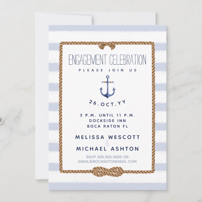 Nautical Infinity Knot Blue & White Engagement Invitation (Front)