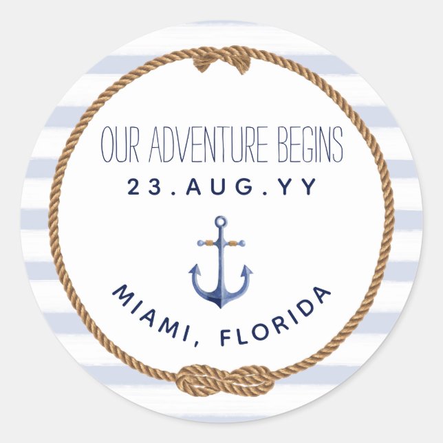 Nautical Infinity Knot Blue White Striped Wedding Classic Round Sticker (Front)