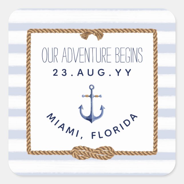 Nautical Infinity Knot Blue White Striped Wedding Square Sticker (Front)