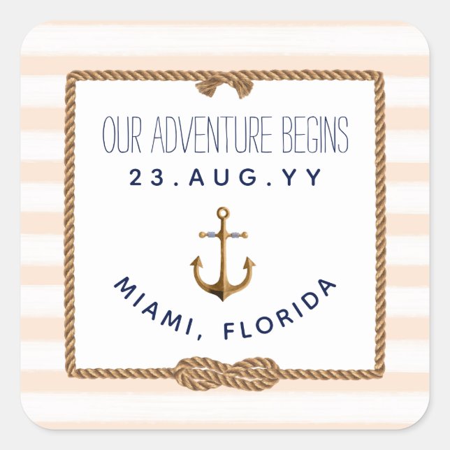 Nautical Infinity Knot Coral White Striped Wedding Square Sticker (Front)