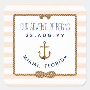 Nautical Infinity Knot Coral White Striped Wedding Square Sticker