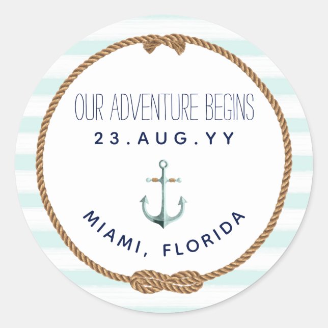 Nautical Infinity Knot Mint White Striped Wedding Classic Round Sticker (Front)