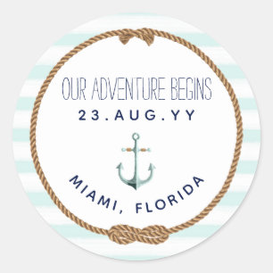 Nautical Infinity Knot Mint White Striped Wedding Classic Round Sticker