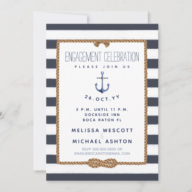 Nautical Infinity Knot Navy & White Engagement Invitation (Front)