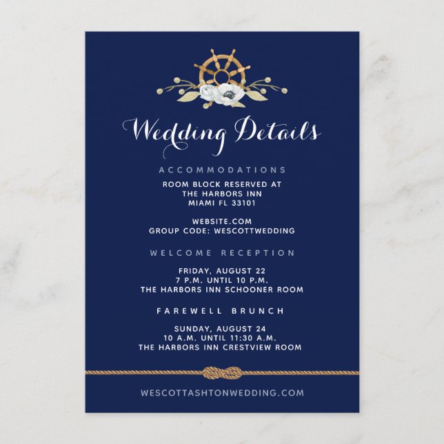 Nautical Infinity ⚓ White Anemone Wedding Details Enclosure Card (Front)