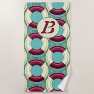 Nautical Initial Retro Life Preserver Pattern Beach Towel