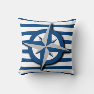 Nautical Inspired Compass and Stripes Pattern Cushion