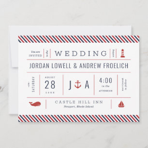 Nautical Invite Red White Blue New England Wedding