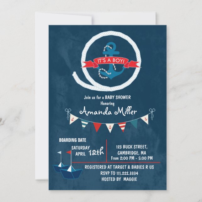 Nautical It's a Boy Baby Shower Invitation (Front)