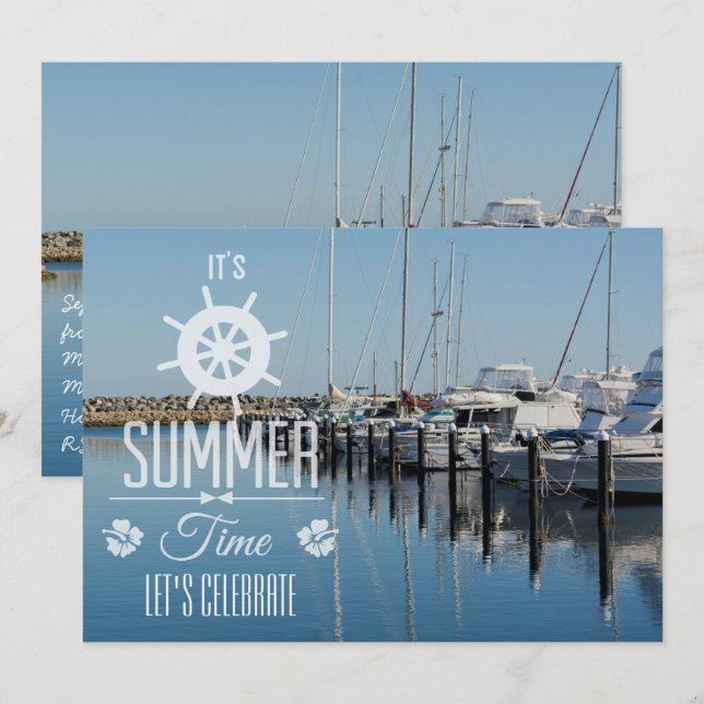 Nautical Its Summer Time Typography Summer Party Invitation (Front/Back)