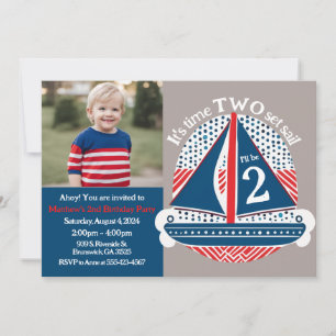 Nautical It's Time TWO Set Sail Boys 2nd Birthday Invitation