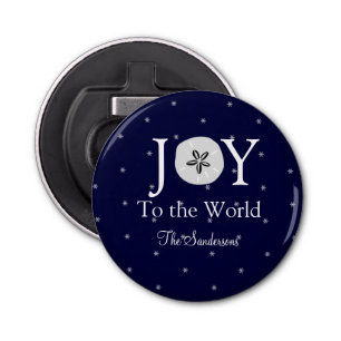 Nautical Joy Sand dollar Blue White Christmas  Bottle Opener