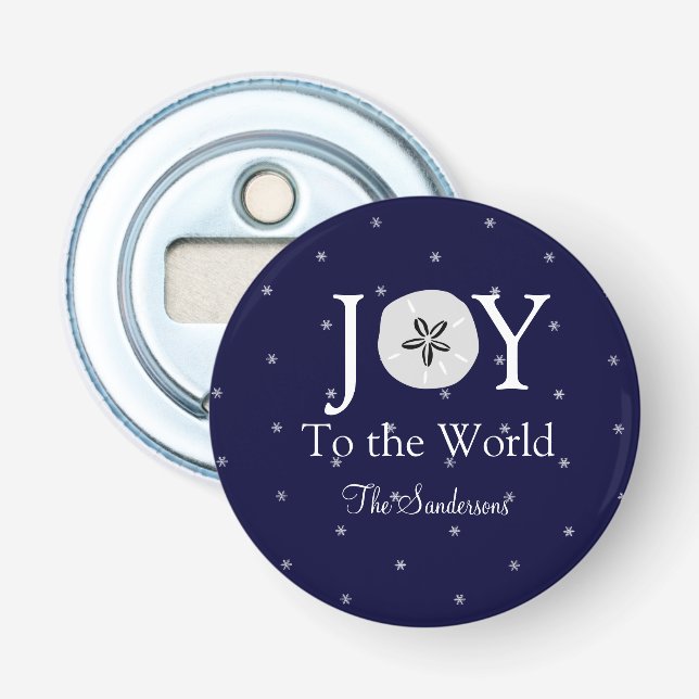 Nautical Joy Sand dollar Blue White Christmas  Bottle Opener (Front)