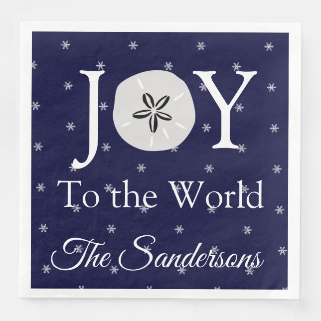Nautical Joy Sandollar Blue White Christmas Napkin (Front)