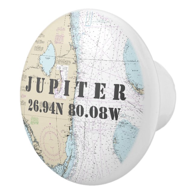 Nautical Jupiter, Florida Latitude Longitude Chart Ceramic Knob (Right)