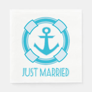 Nautical Just Married Blue Turqoise Anchor Wedding Napkin